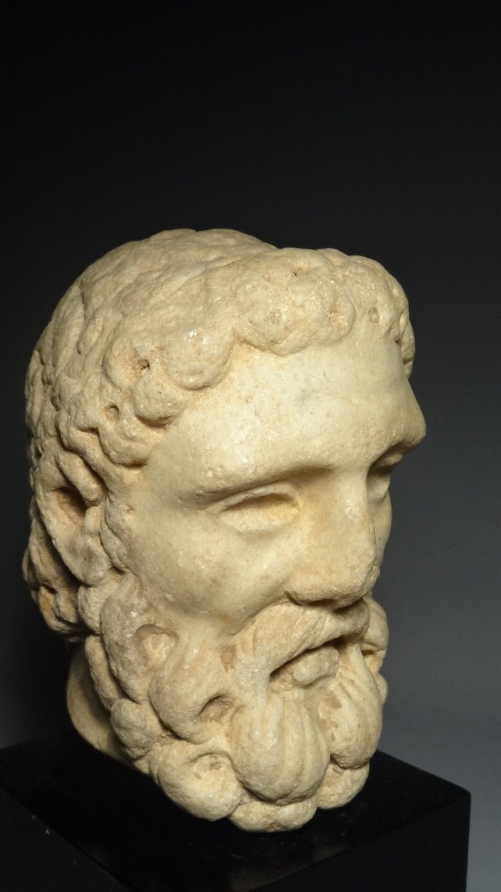 A Fine Greco-Roma Marble Head of Herakles or Hercules Circa 1st century BC to 100 AD- From Italy/Greece. item no. AIE291