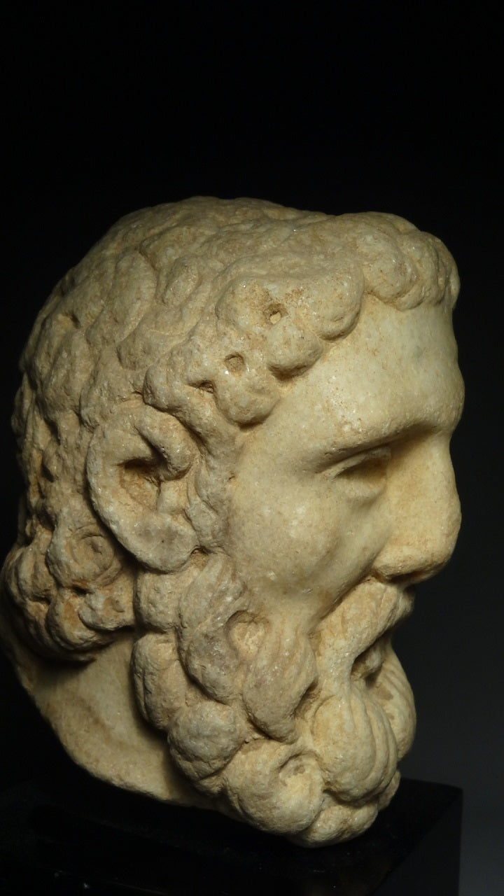 A Fine Greco-Roma Marble Head of Herakles or Hercules Circa 1st century BC to 100 AD- From Italy/Greece. item no. AIE291