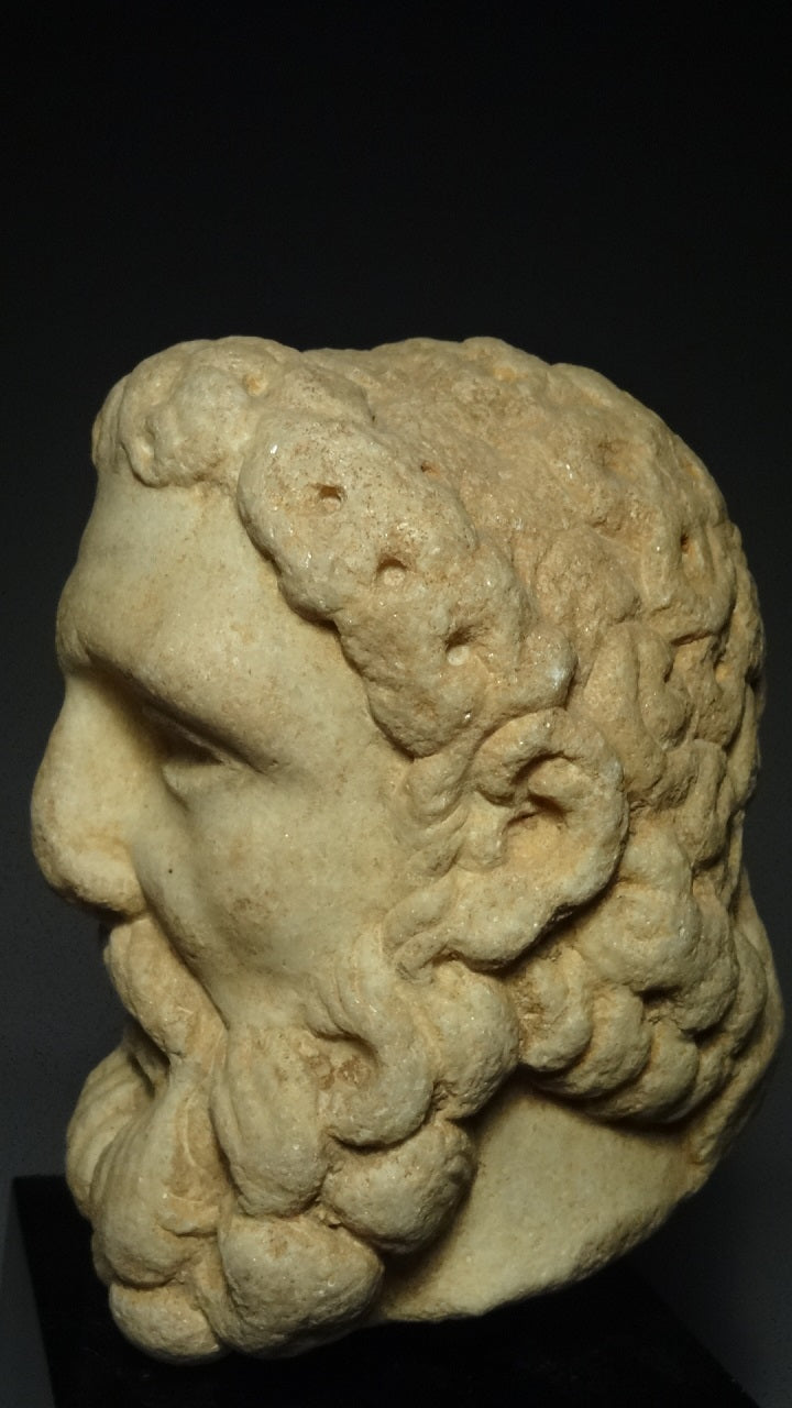 A Fine Greco-Roma Marble Head of Herakles or Hercules Circa 1st century BC to 100 AD- From Italy/Greece. item no. AIE291