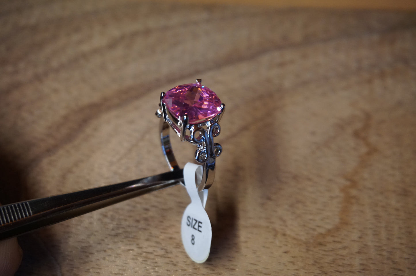 Ring with pink gemstone size 8