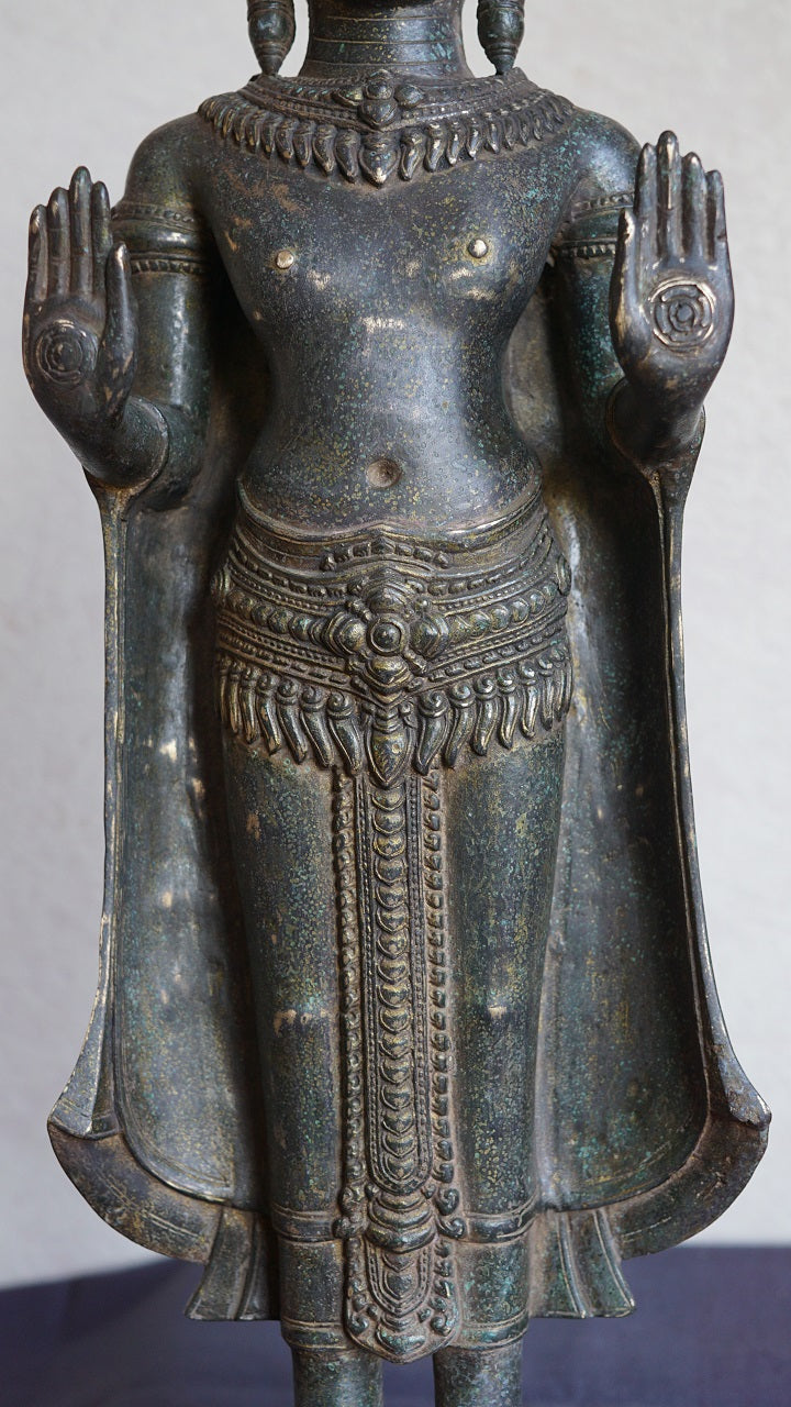 Antique Bronze Standing Lopburi Buddha. Khmer Influence. 19/20th Century