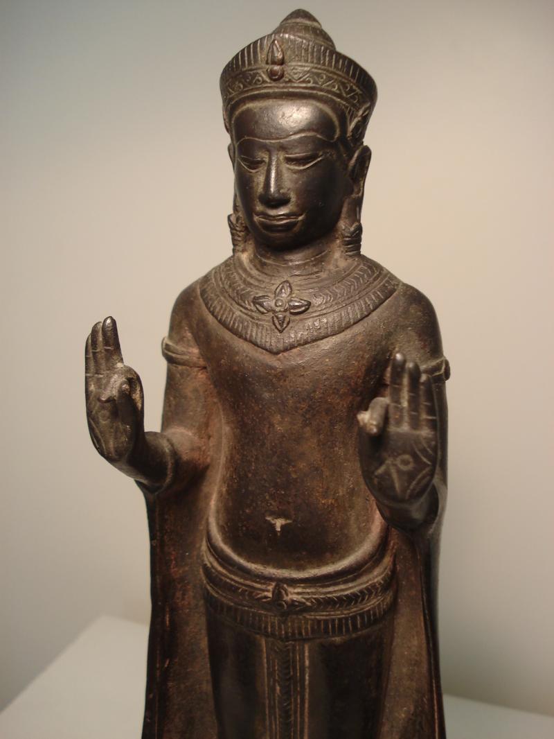 A Bronze standing figure of Buddha of khmer style- Thailand 18th C