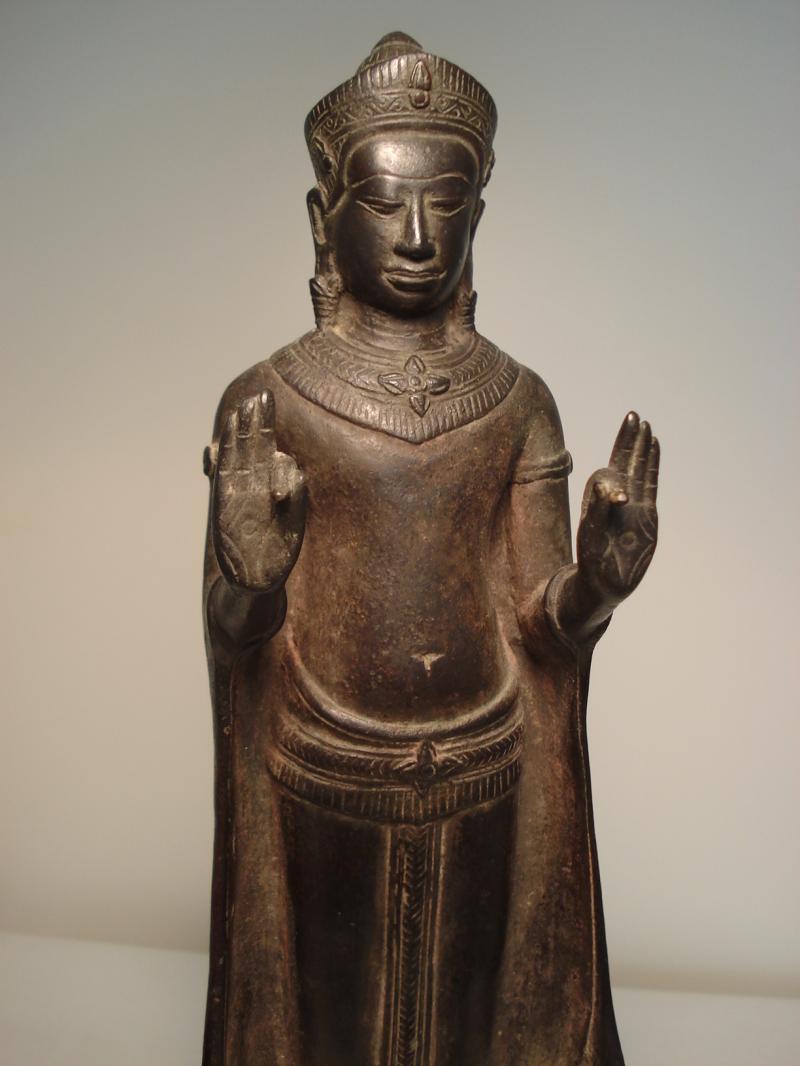 A Bronze standing figure of Buddha of khmer style- Thailand 18th C