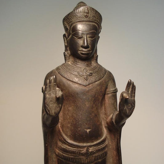 A Bronze standing figure of Buddha of khmer style- Thailand 18th C