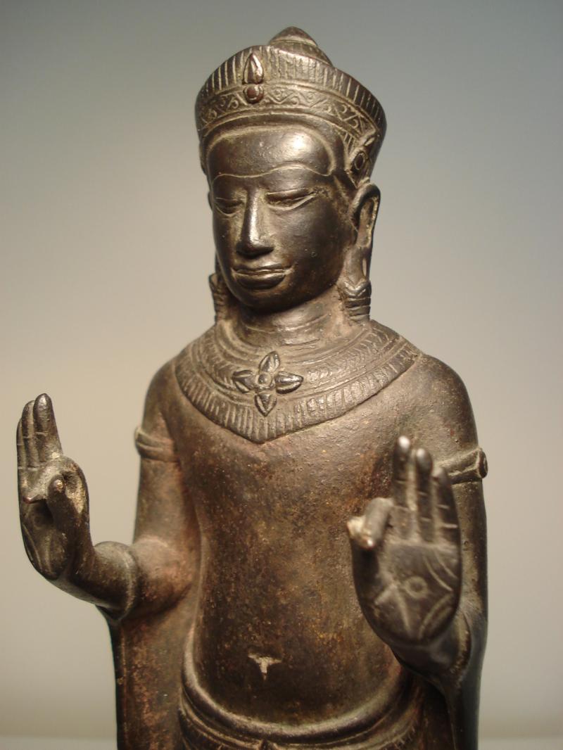 A Bronze standing figure of Buddha of khmer style- Thailand 18th C